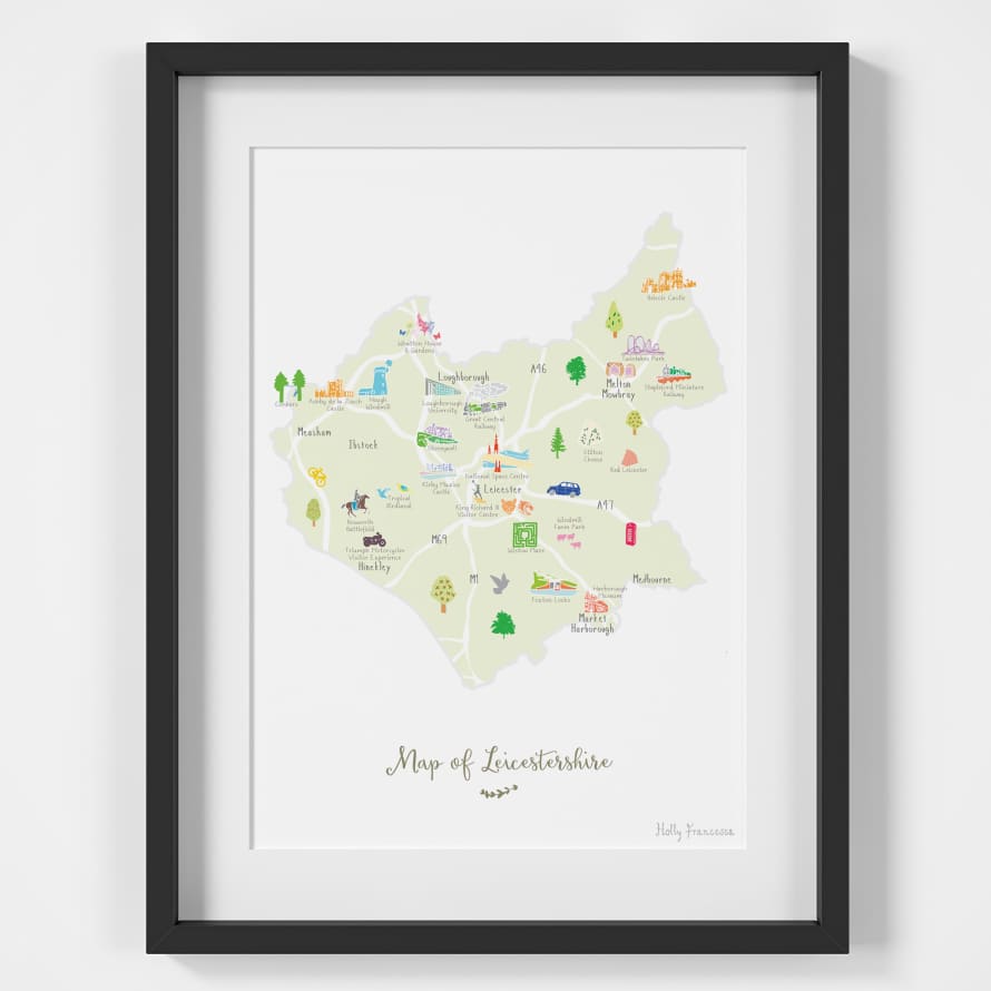 Holly Francesca Map of Leicestershire A4 Print