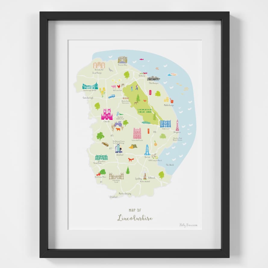 Holly Francesca Map of Lincolnshire A4 Print