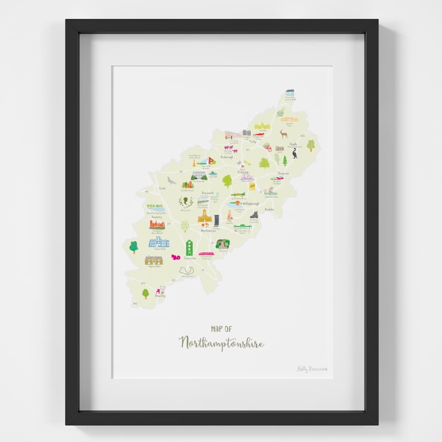 Holly Francesca Map of Northamptonshire A4 Print