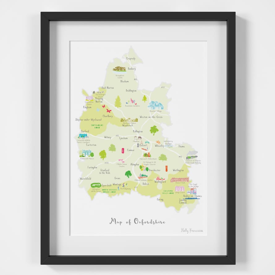 Holly Francesca Map of Oxfordshire A4 Print