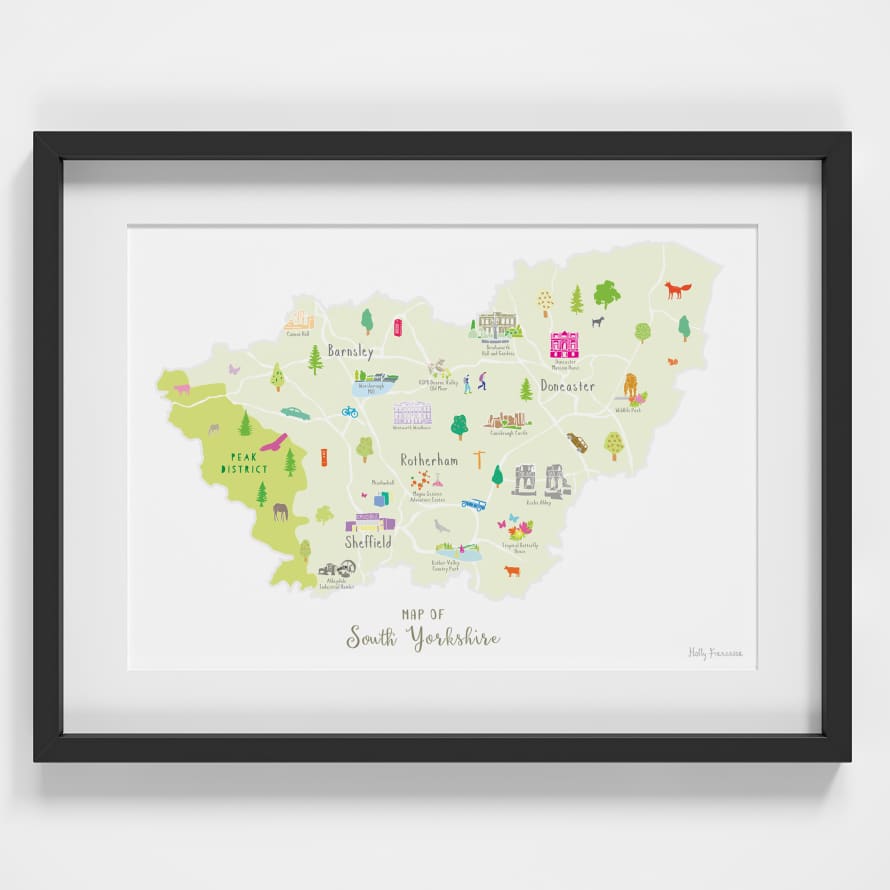 Holly Francesca Map of South Yorkshire A4 Print
