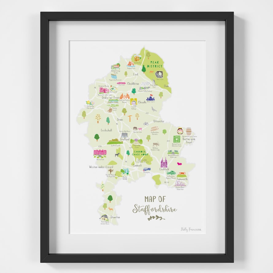 Holly Francesca Map of Staffordshire A4 Print