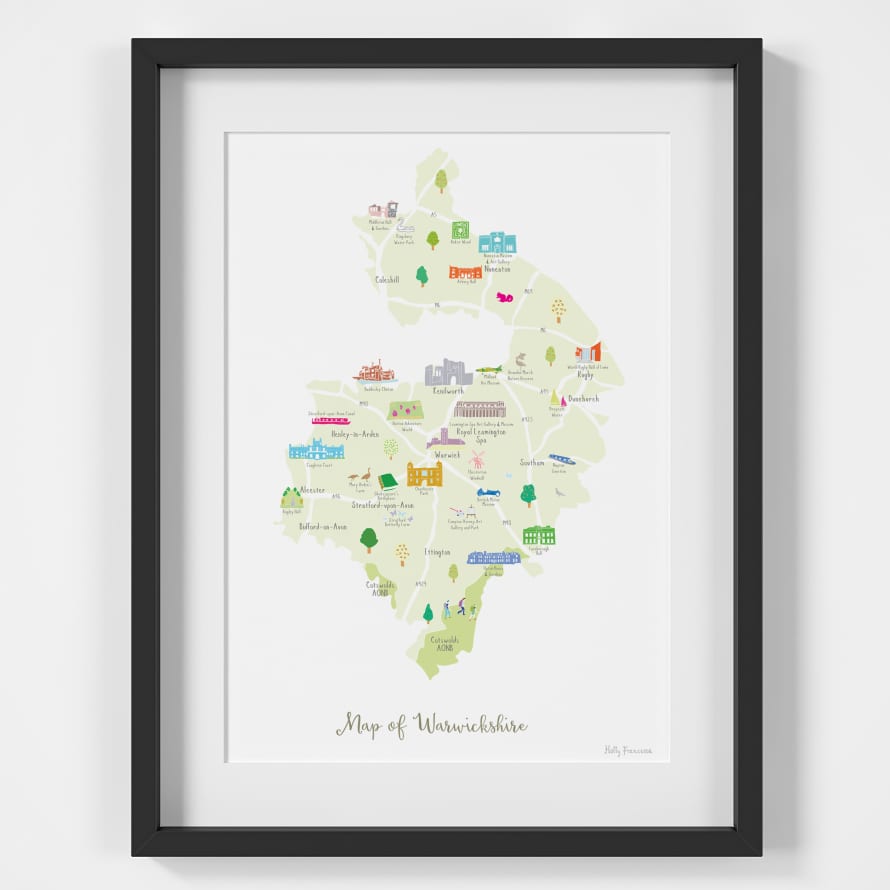 Holly Francesca Map of Warwickshire A4 Print
