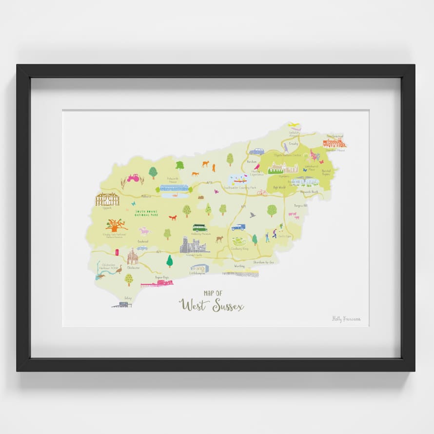 Holly Francesca Map of West Sussex A4 Print