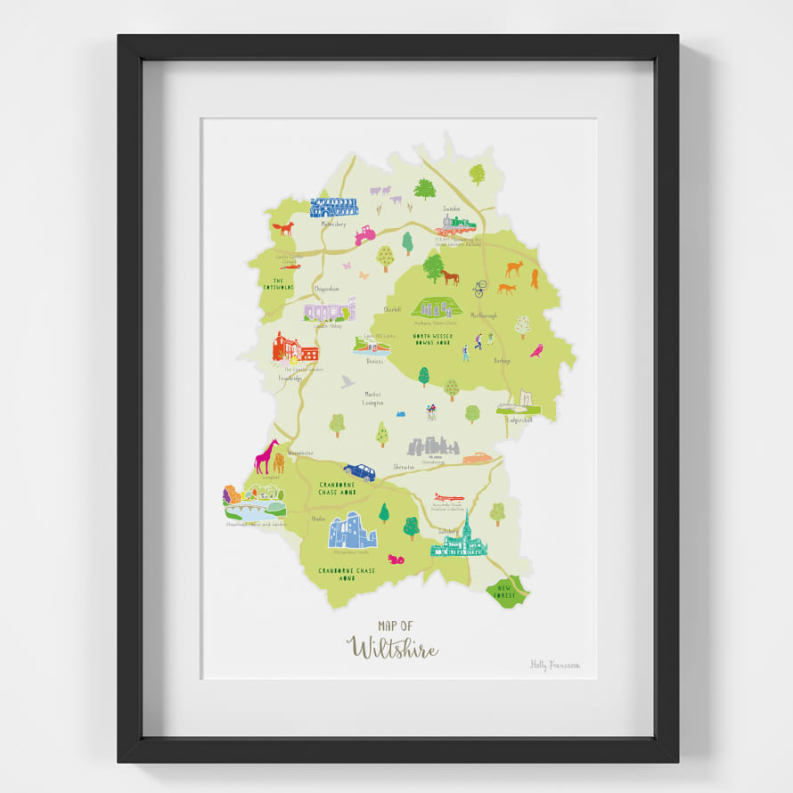 Holly Francesca Map of Wiltshire A4 Print