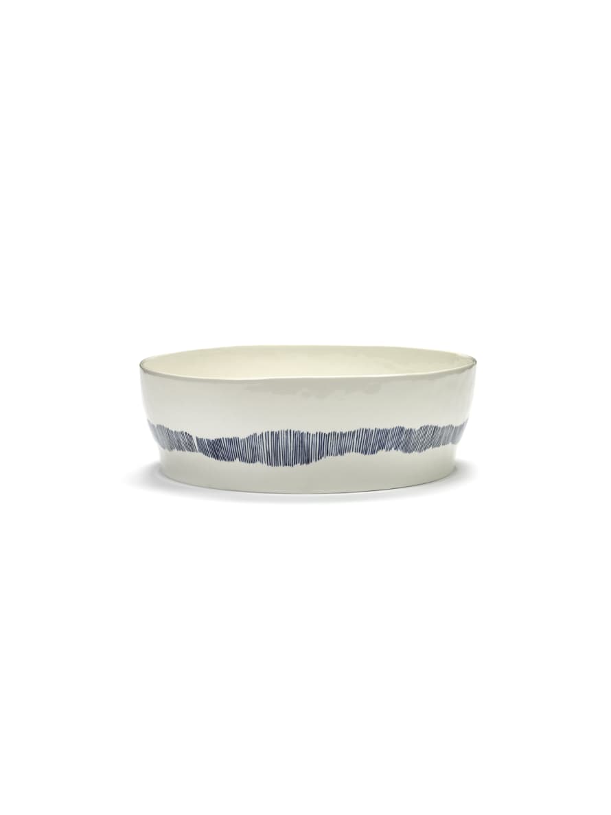 Serax Salad Bowl 28.5 cm White Swirl-Stripes Blue Feast Ottolenghi