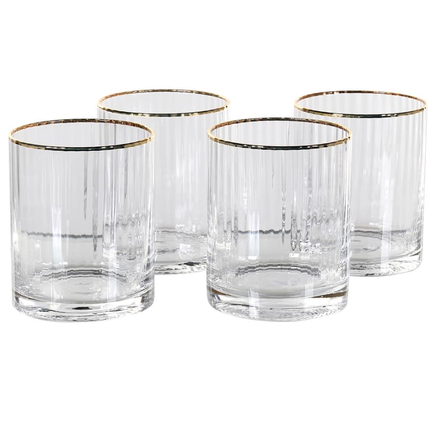 livs Set 4 Ribbed Glass Tumbler With Gold Rim