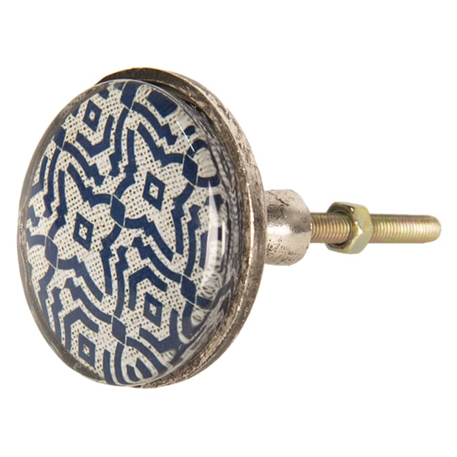 Collective Home Store Blue Flower and Diamond Print Flat Knob