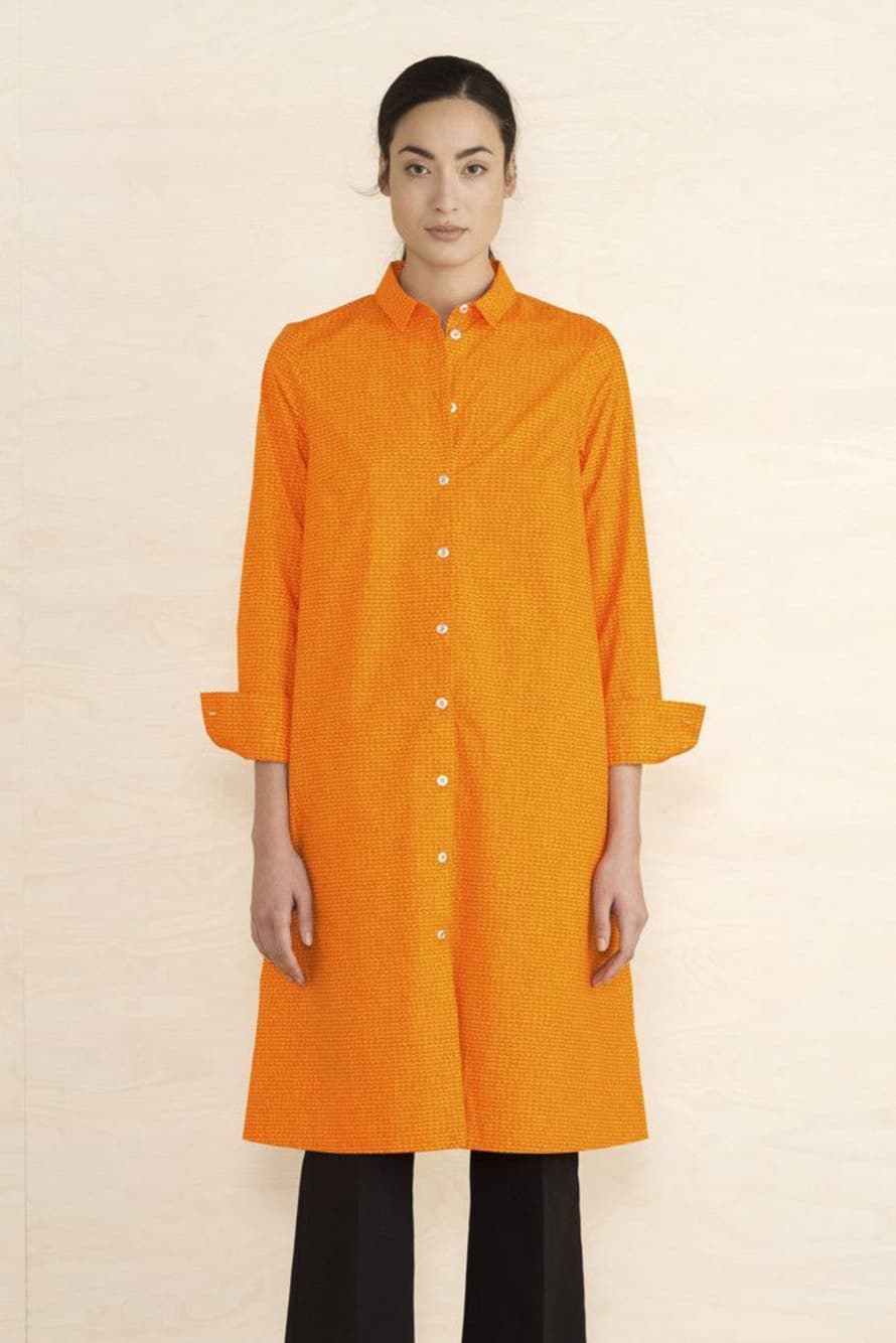 Marimekko vestito Beata dress arancio e giallo con cintura 