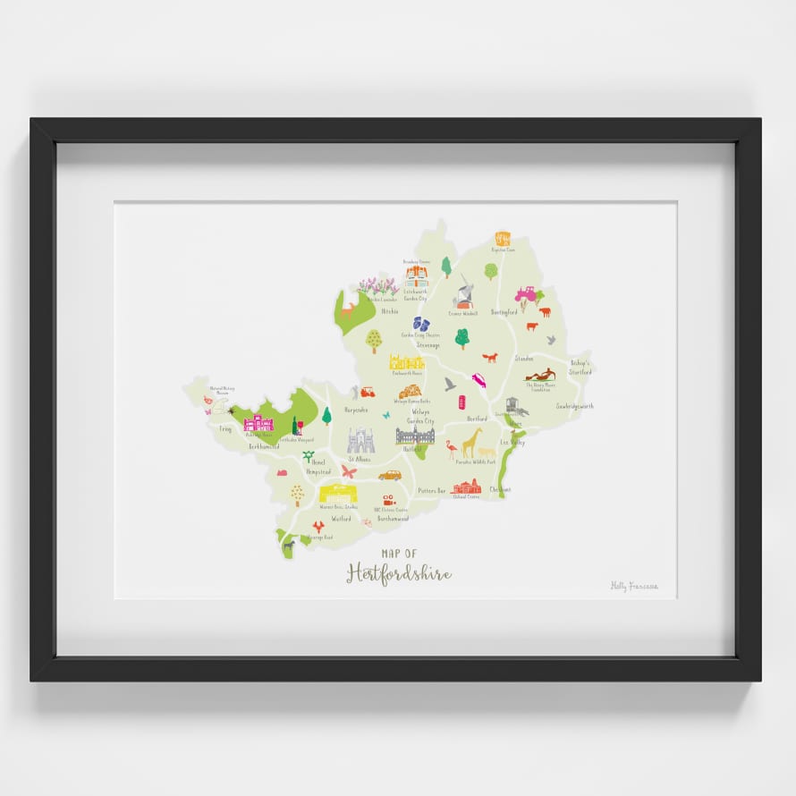Holly Francesca Map of Hertfordshire A4 Print
