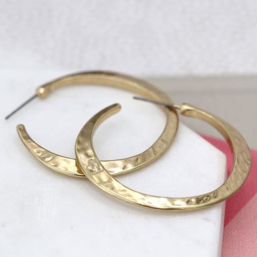 Peace of Mind Earrings Hammered Hoops Worn Gold