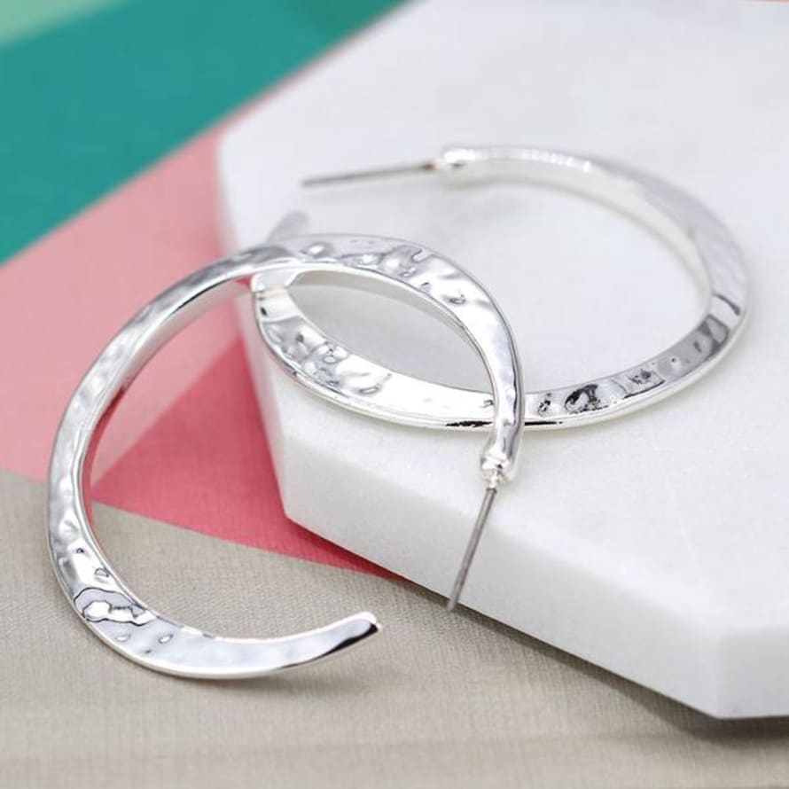 Peace of Mind Earrings Hammered Hoops Silver Plated