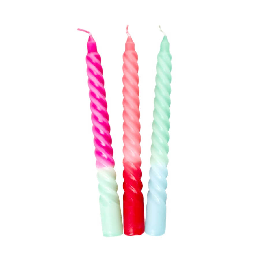 rice Twist Two Tone Candles Pink and Green Set of Three