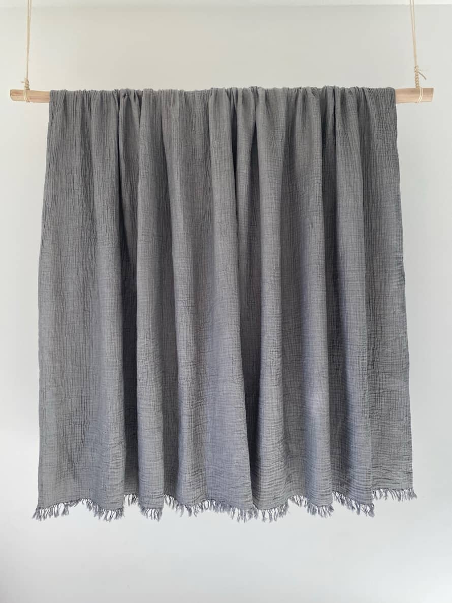 Pompon Bazar Large Light Grey Cotton Textile 240 x 190 cm