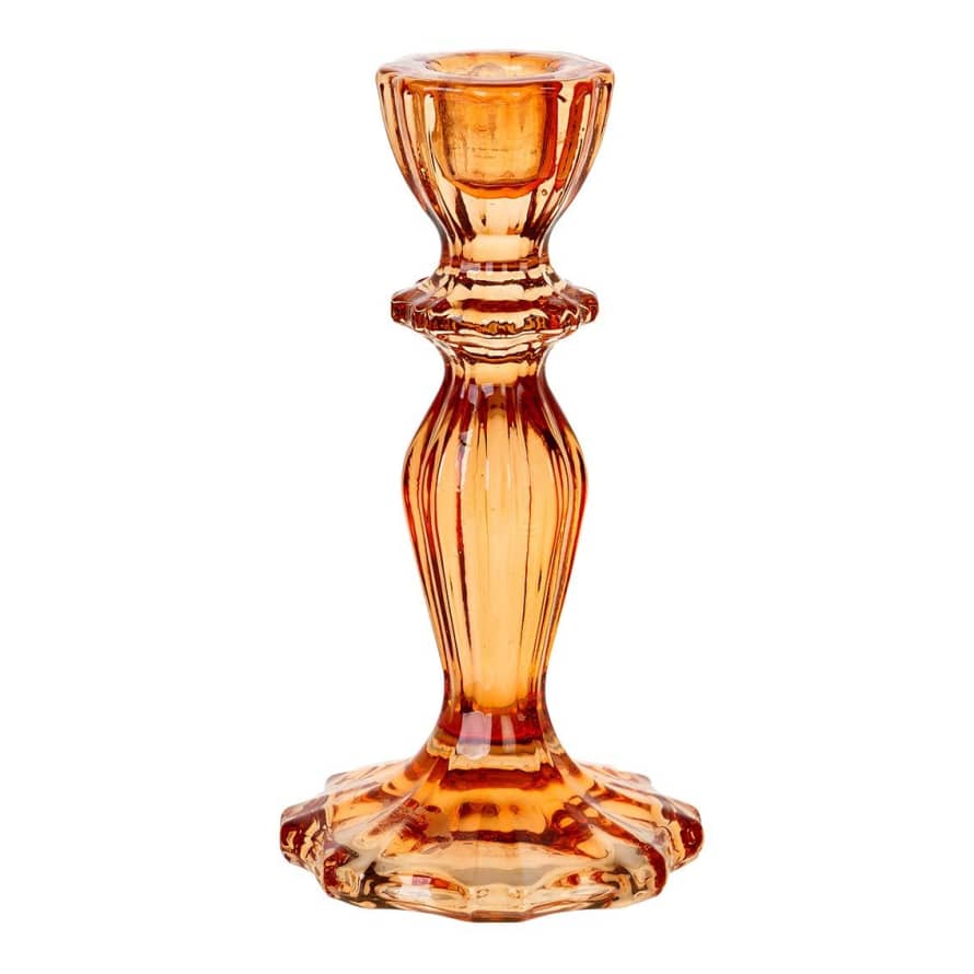 &Quirky Orange Glass Candlestick Holder