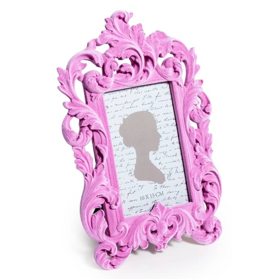 &Quirky Soft Pink Flock Baroque Ornate Photo Frame