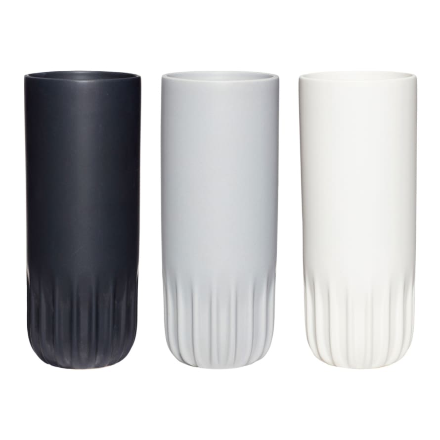 Hubsch Set of 3 Ceramic Vases in White, Black and Grey 
