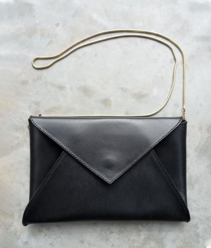 Beaumont Organic Pamplona Leather Envelope Clutch Bag In Black