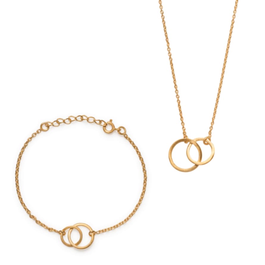 Just Kavita Bracelet Necklace Set Matte Gold