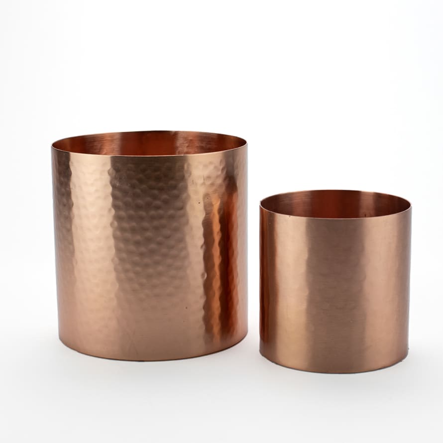 Dekocandle Set of Large and Small Copper Hammered T Light Holders