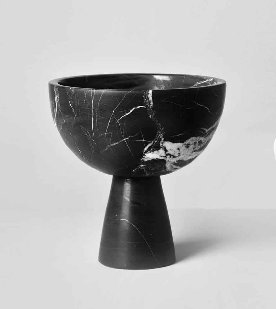 Kiwano Concept Large Black Marble Pedestal Fruit Bowl