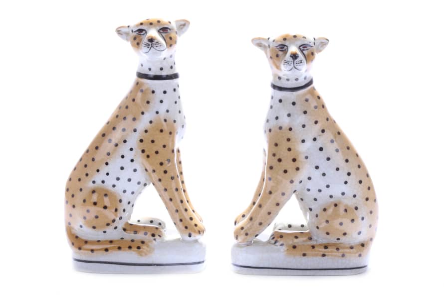 &Quirky Set of 2 Sitting Leopard Ornaments