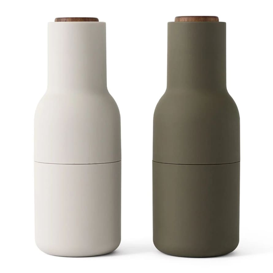 AUDO COPENHAGEN Set of 2 Hunting Green & Beige Bottle Grinders with  Walnut Tops