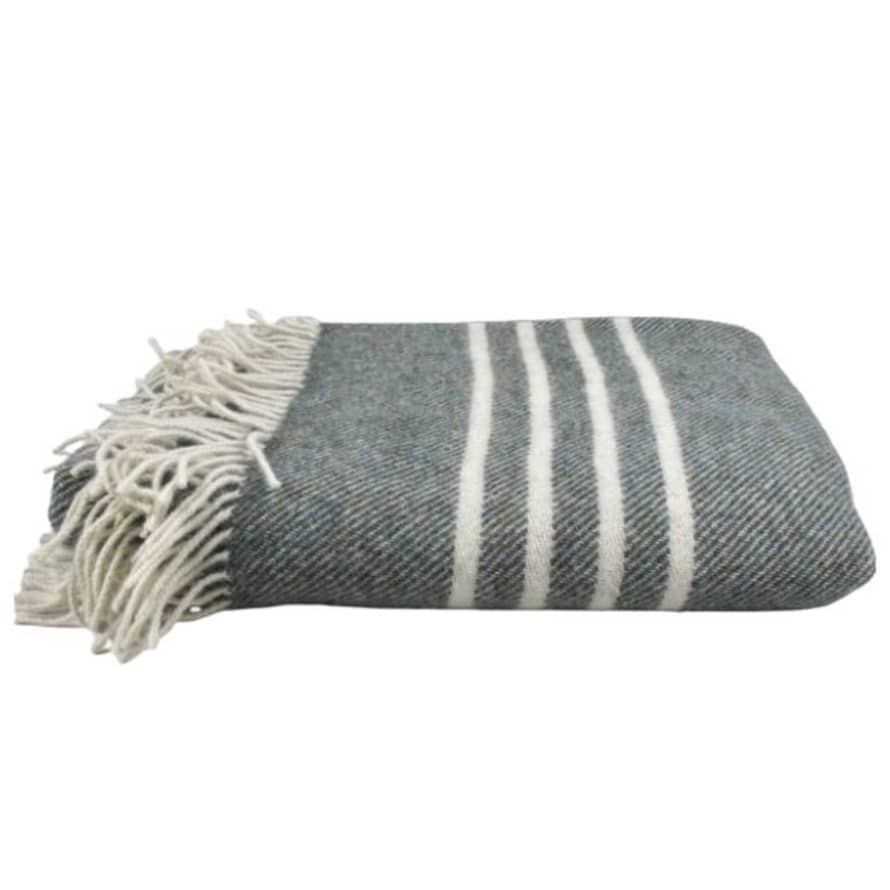Cushendale Mills Moss Green Banded Wool Blanket/Throw 