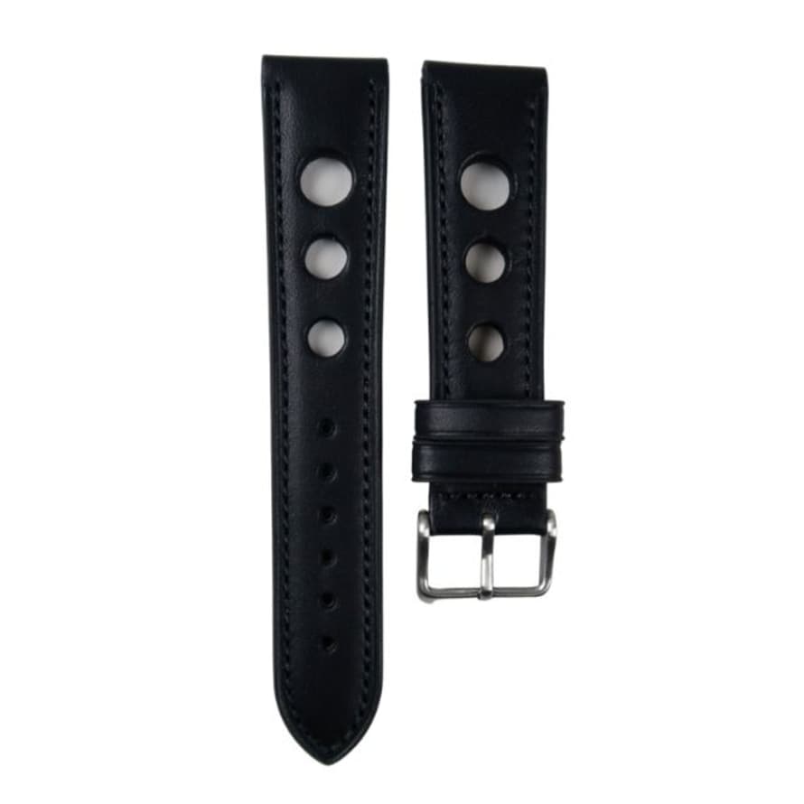 Black Leather Rally Watch Strap