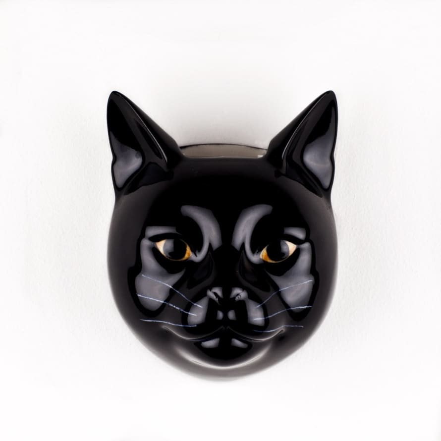 Quail Ceramics Lucky Black Cat Wall Vase