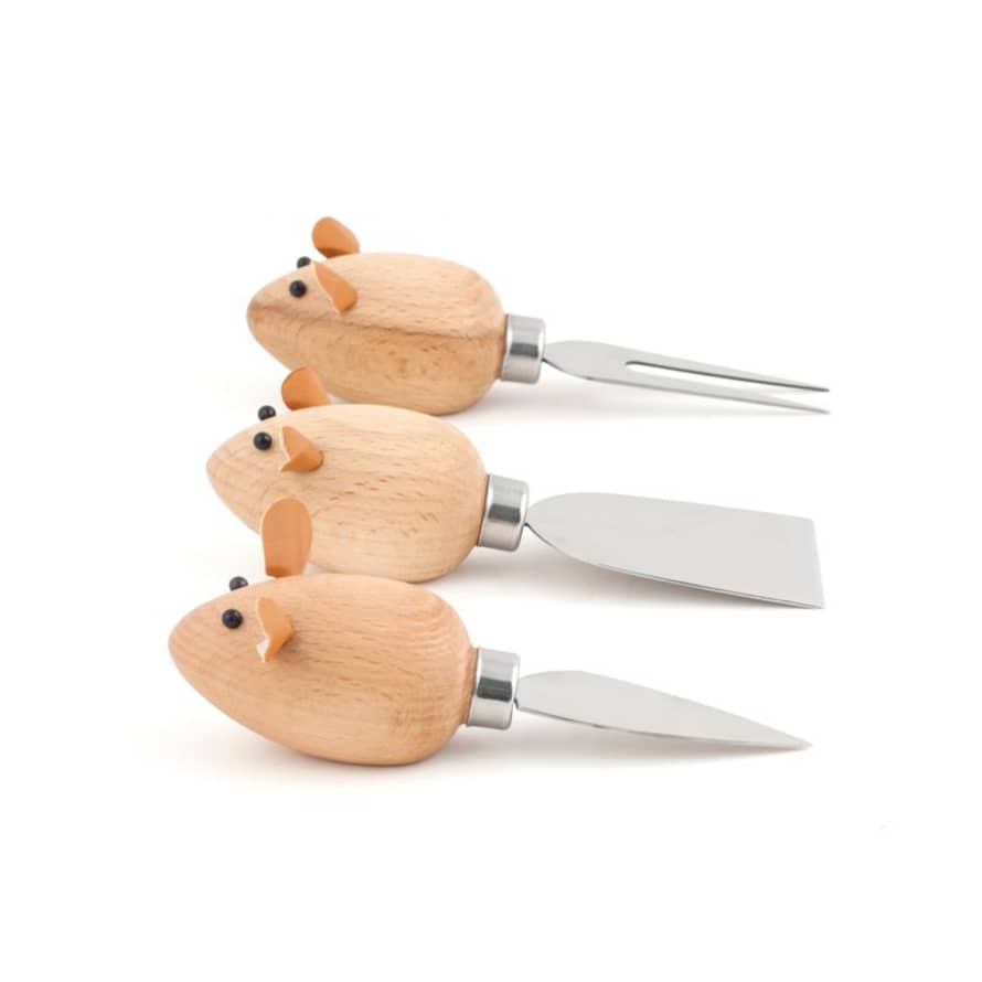 Kikkerland Design Set of 3 Stainless Steel Mouse Cheese Knives