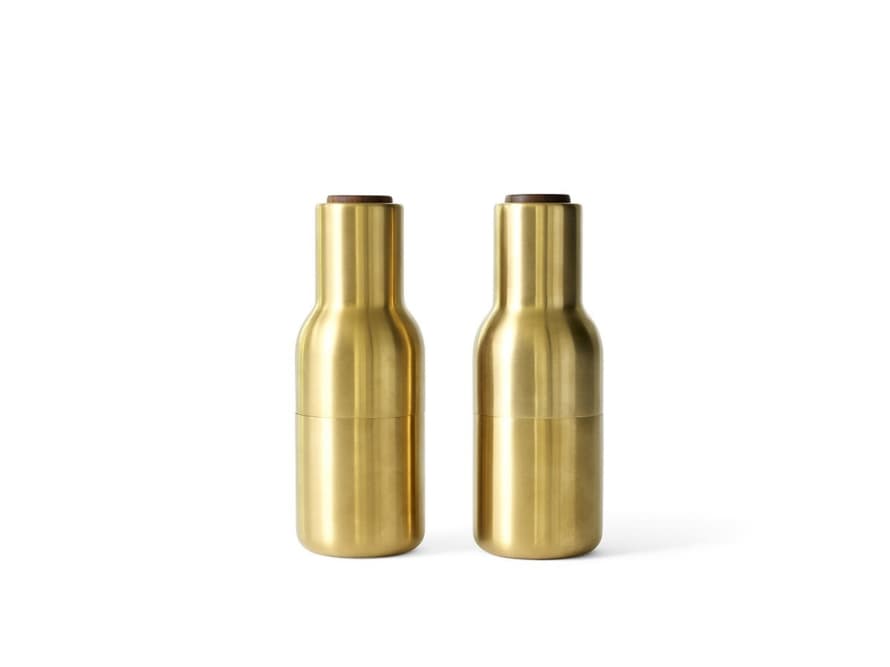 AUDO COPENHAGEN Set of 2 Brushed Brass Bottle Grinders with Walnut Tops