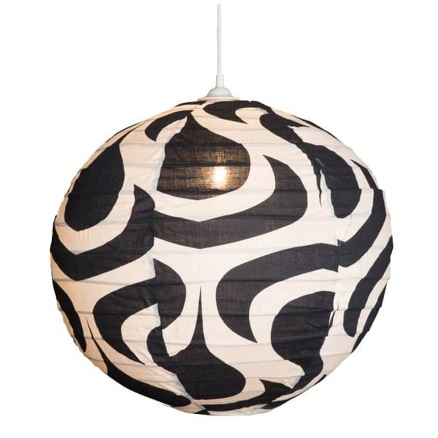 Curiouser and Curiouser Small 60 Cm Round Blue Black And Cream Double Drop Cotton Pendant Lampshade