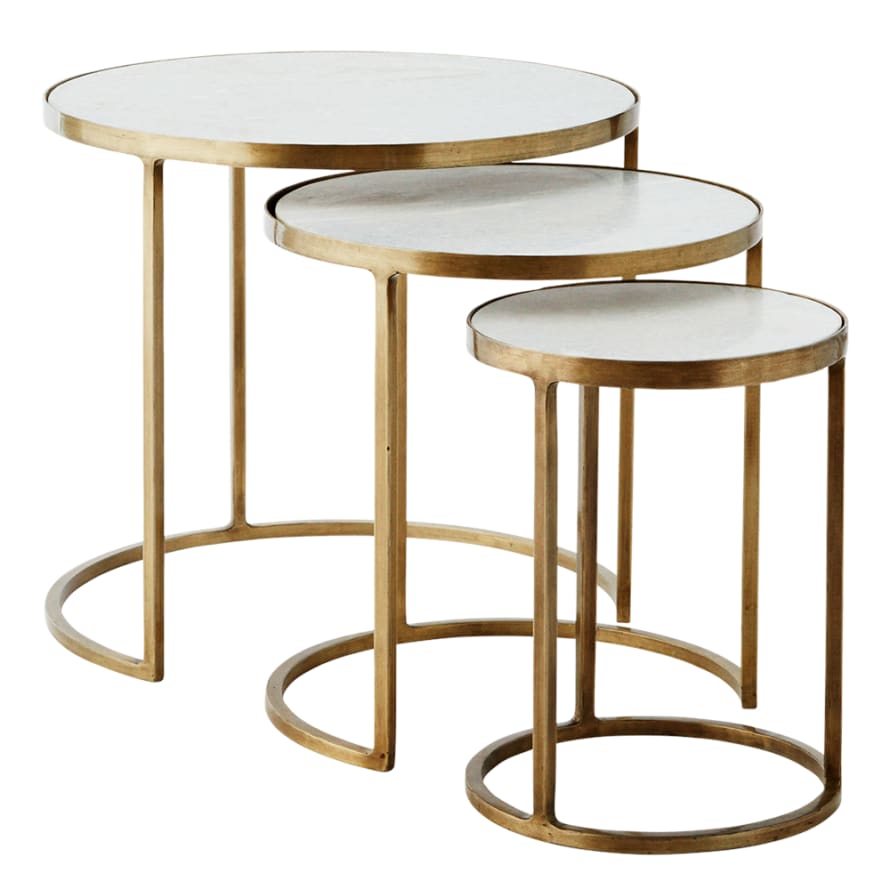 Madam Stoltz Set of 3 Marble and Brass Coffee Table