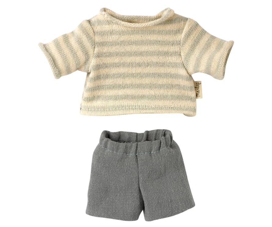 Maileg Light Blue and Natural Shirt and Shorts for Junior Teddy