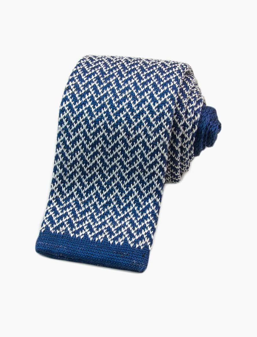40 Colori Blue Silk and Linen Herringbone Knitted Tie
