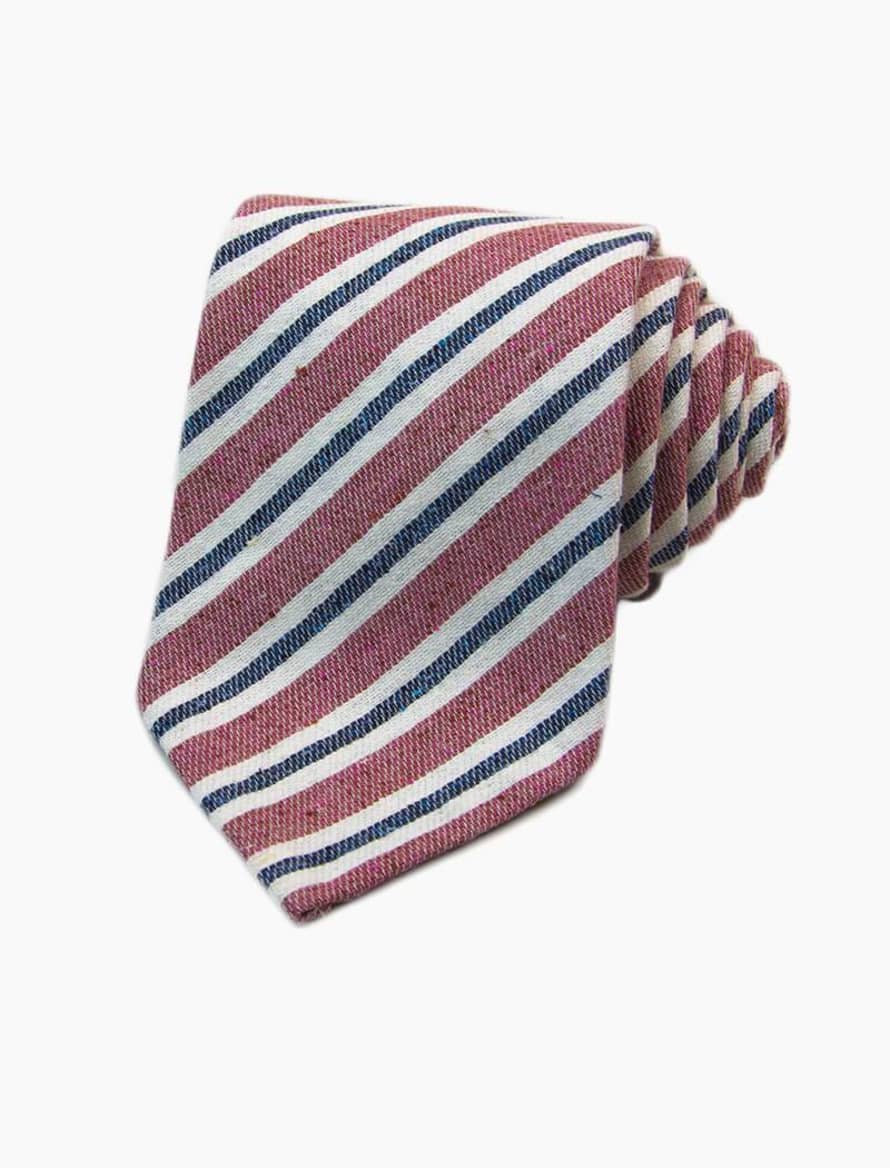 40 Colori Red Striped Silk and Cotton Blend Tie