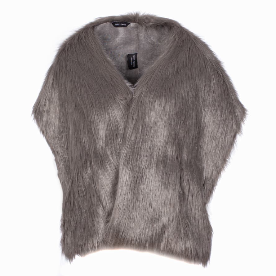 Helen Moore Smoke Grey Luxury Faux Fur Pocket Stole