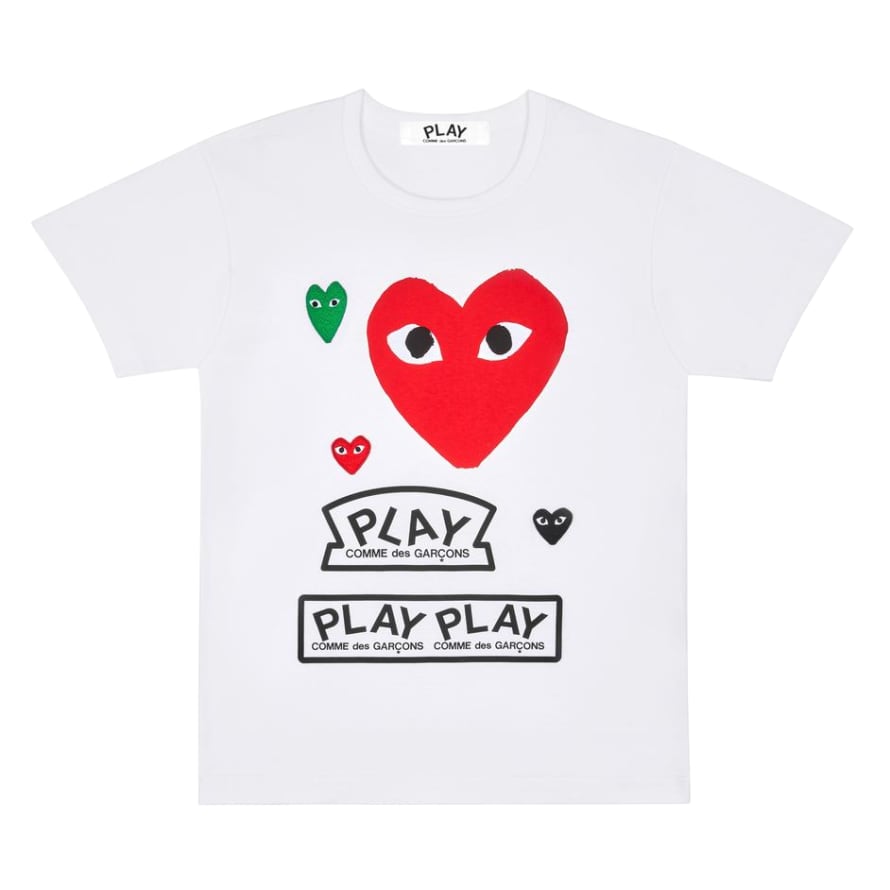 Comme des Garcon Play Logo T Shirt With Red Heart White