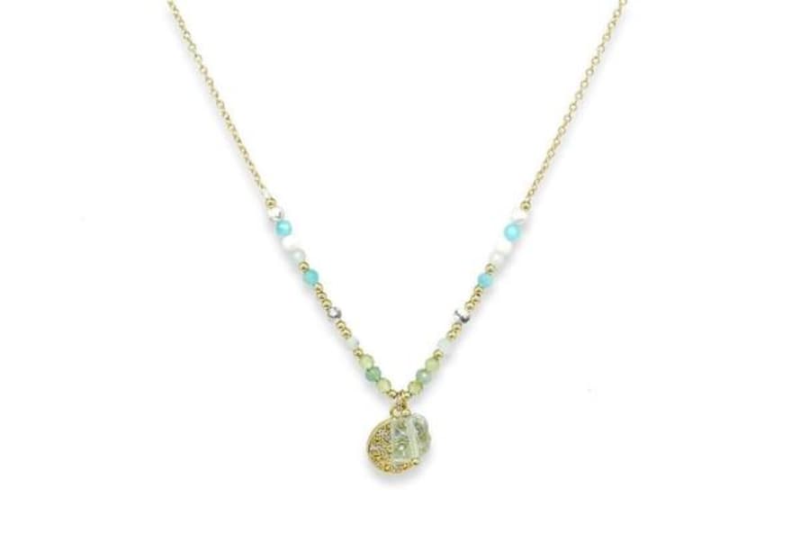 Boho Betty Lelia Gold Aqua Beaded Gemstone Necklace