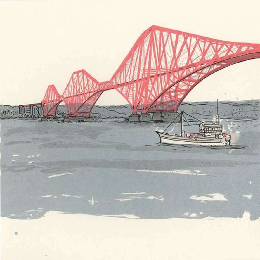 Susie Wright Forth Rail Bridge With Boat Hand Pulled Screen Print