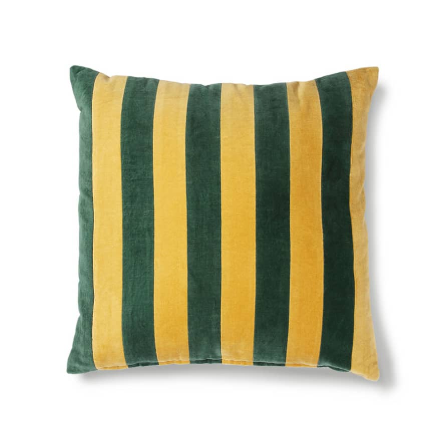 HK Living Striped Cushion Velvet Green/Mustard (50x50)
