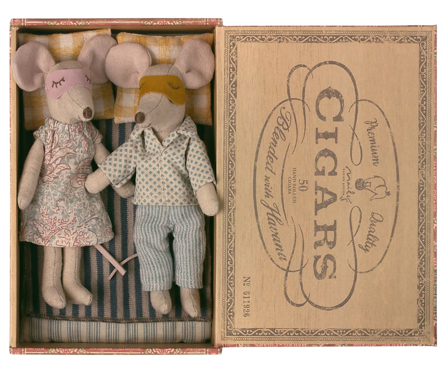 Maileg Mum and Dad Mice in Cigar Box