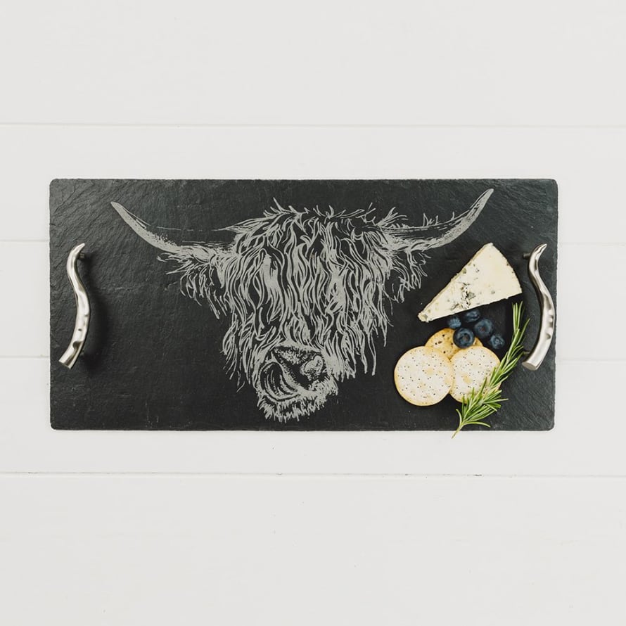 Just Slate Large Highland Cow Engraved Slate Serving Tray