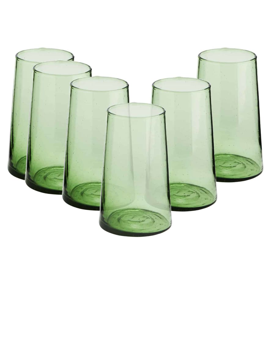 Le verre Beldi Set of 6 Green Highball Recycled Moroccan Beldi Glasses