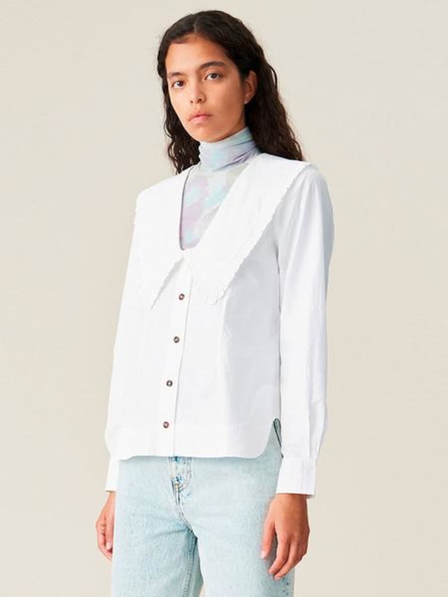 Trouva: Cotton Poplin V Neck Shirt Bright White
