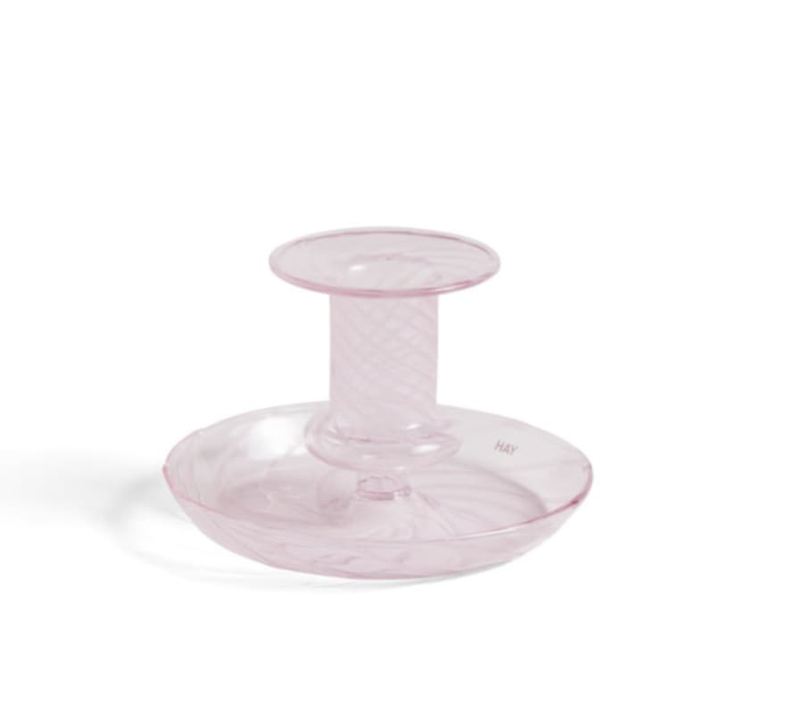 HAY Flare Striped Pink Glass Candle Holder