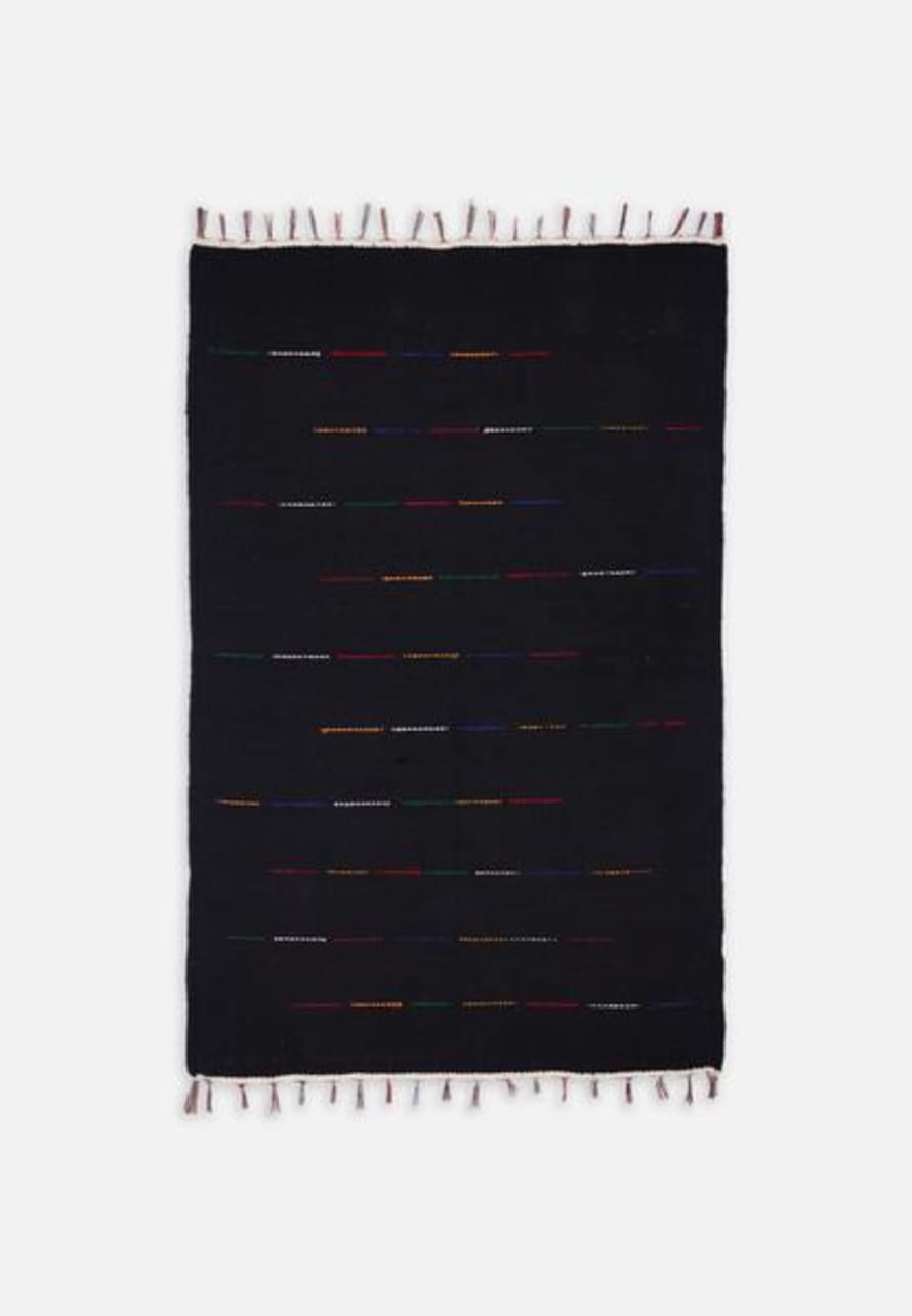 EL PUENTE Plain Carpet With Embroidered Stripes Black