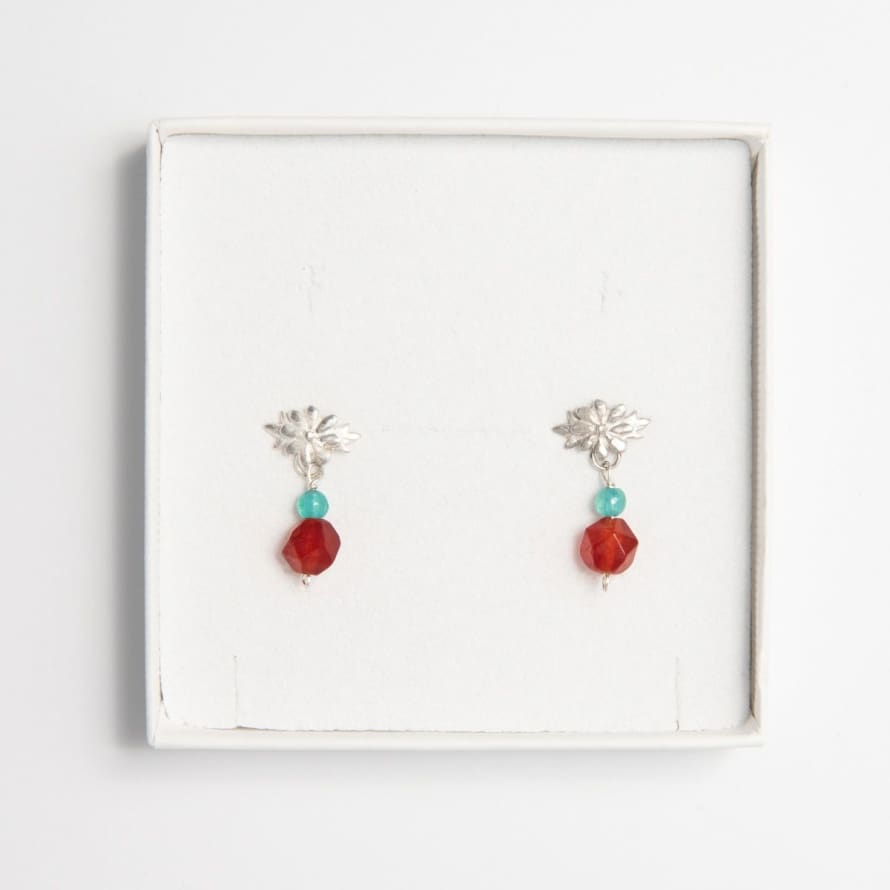 Frida Kahlo Silver Marigold Gemstone Drop Earrings