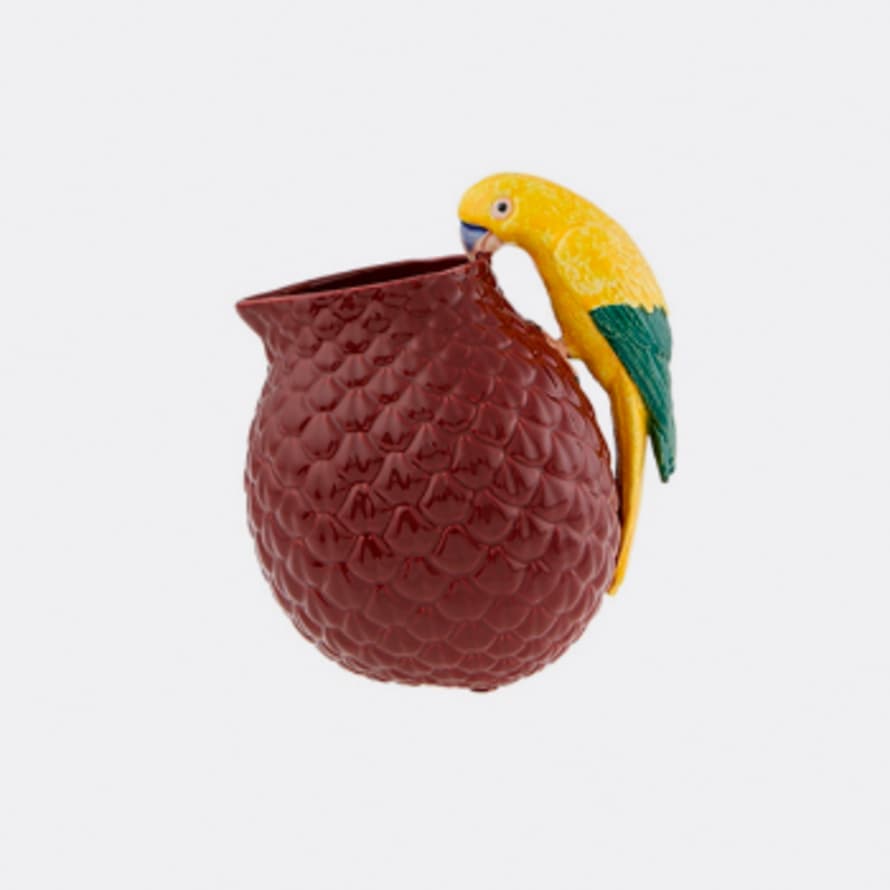 Bordallo Pinheiro Handpainted Ceramic Brown Jug With Amazonia Macaw  2L